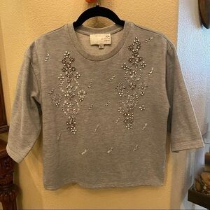 JOA Gray Jeweled Embellished Top Size Small